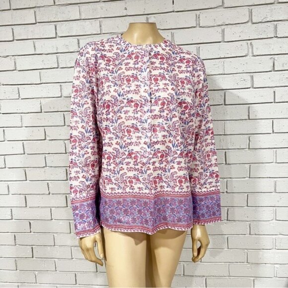 J. Crew Long Sleeve Lightweight Shimmery Metallic Floral Blouse - Size L - Picture 8 of 10